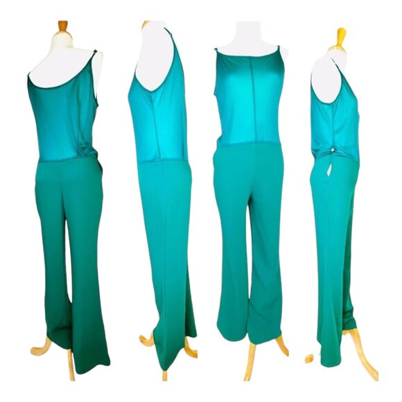 Elegant Womens Teal Layered Jumpsuit By List Roma Boutique Italy Sz 42 With Cape - Picture 5 of 10